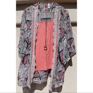 Art Deco Print and Lace Kimono